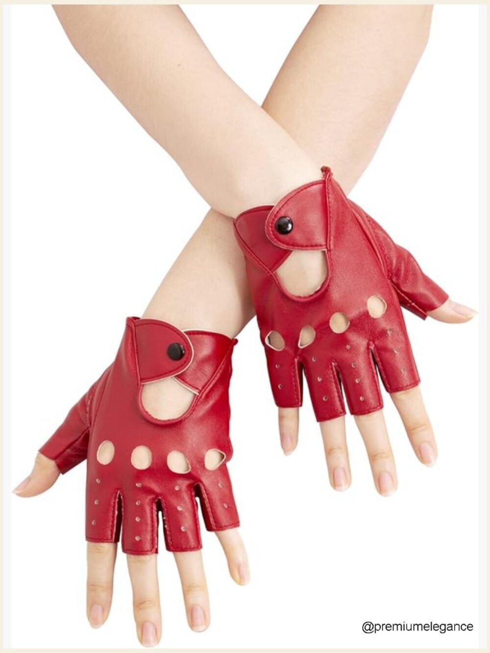 PU Leather Punk Half Finger Gloves with Snaps for Performance